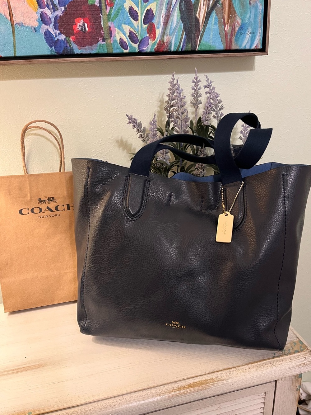 Coach Derby Tote Navy Blue Soft Pebbled Leather